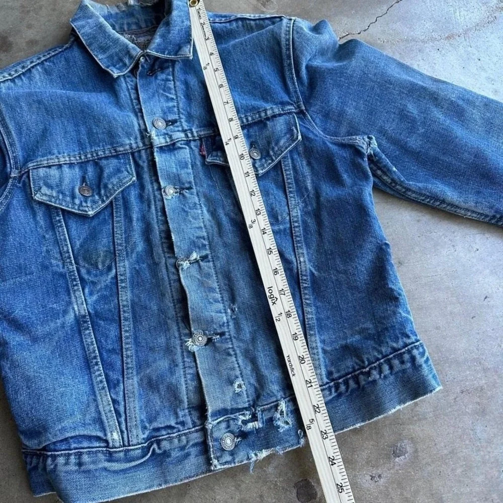 vintage 60s Levi's 557 Denim Jacket Type III Blanket Lined Distressed 525 Button